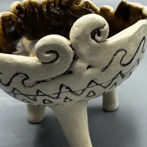 Speaks to the quiet rituals that help us remain whole — raised on long legs like a ceremonial vessel, part offering bowl, part guardian figure. (view 4 of 4)